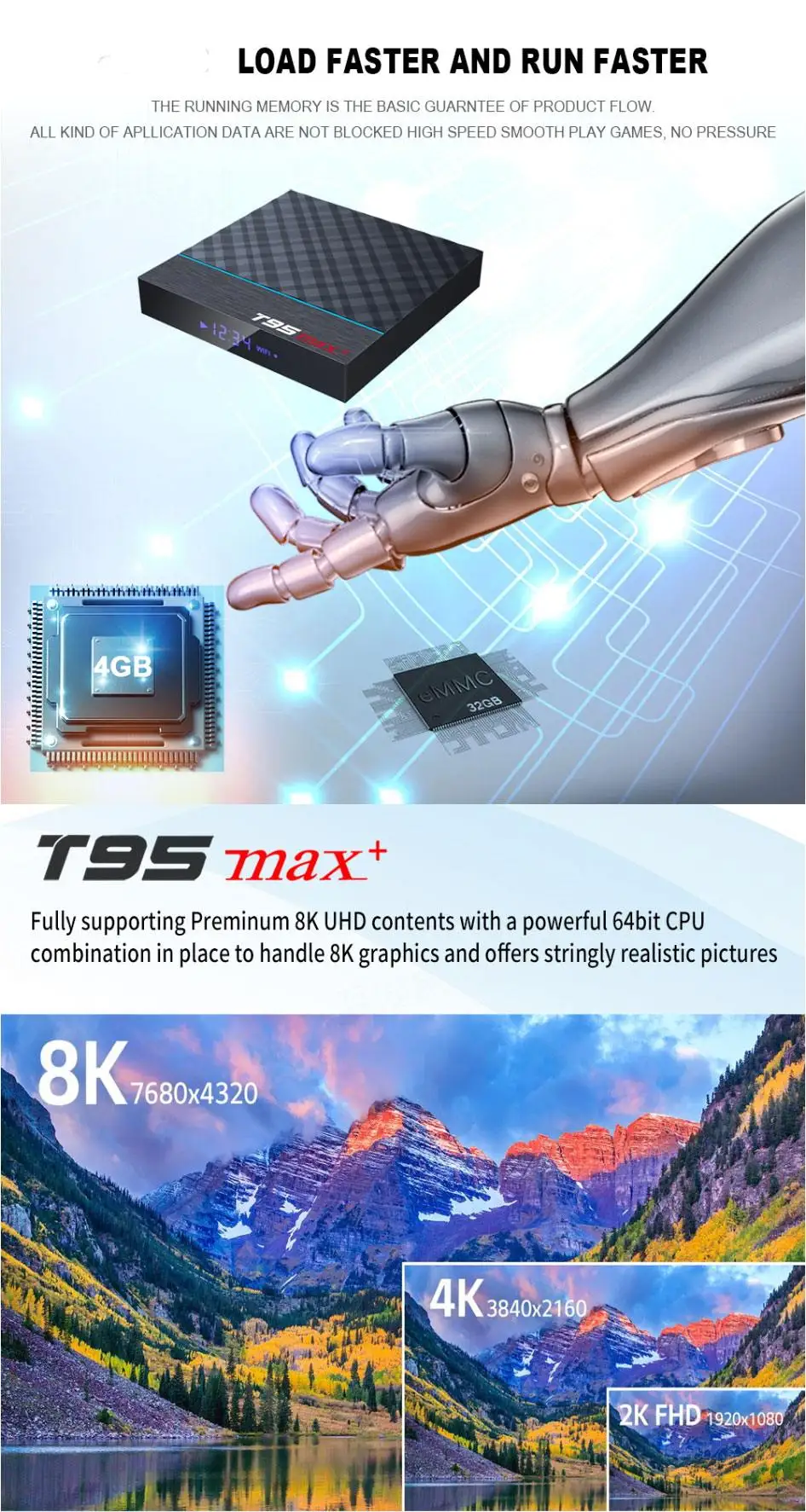 ТВ-приставка T95 Max Plus Smart Android 9,0, 4 Гб ОЗУ, 64 Гб ПЗУ, Amlogic S905X35G, Wi-Fi, bluetooth, 4 K, 8 K, телеприставка, медиаплеер для