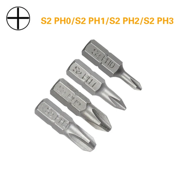 1 Inch PH0 PH1 PH2 PH3 Phillips Screwdriver Bit Set S2 Steel 1/4 Inch 6