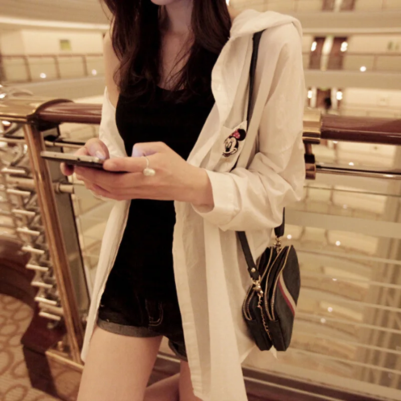 

Summer New Style Korean-style Students Versatile Large Size Mid-length Thin Coat Hooded Cardigan Mickey Coat Women's