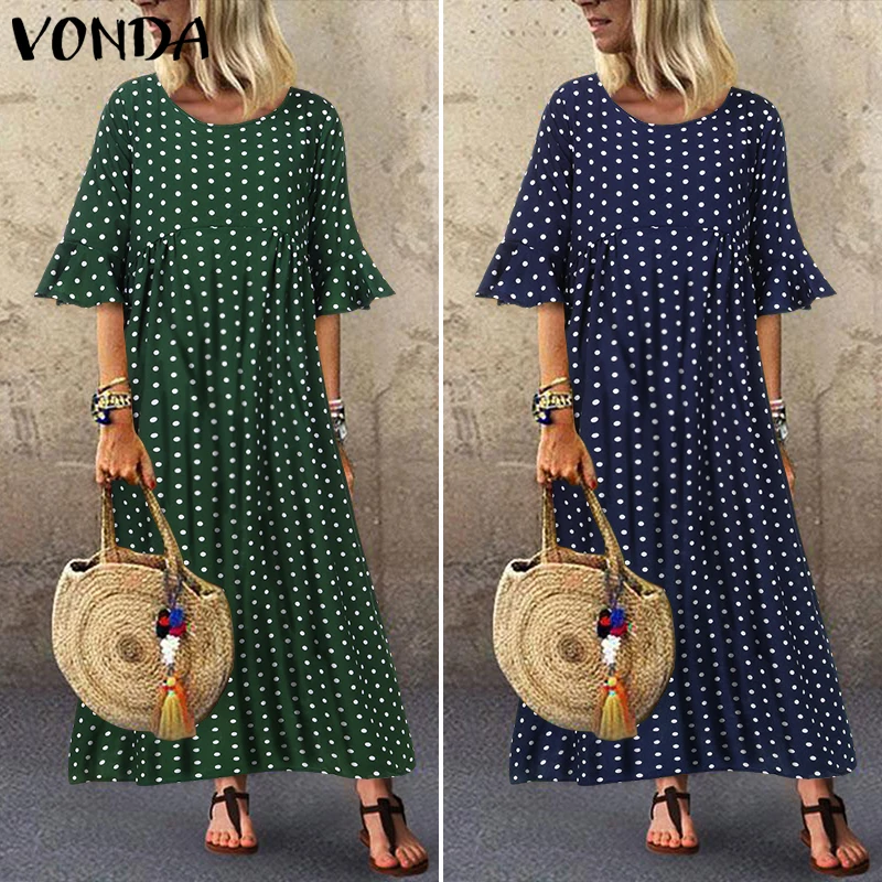Осеннее платье, VONDA в горошек, винтажный комбинезон, летнее платье, Пляжное Платье, женское вечернее платье, женский сексуальный сарафан