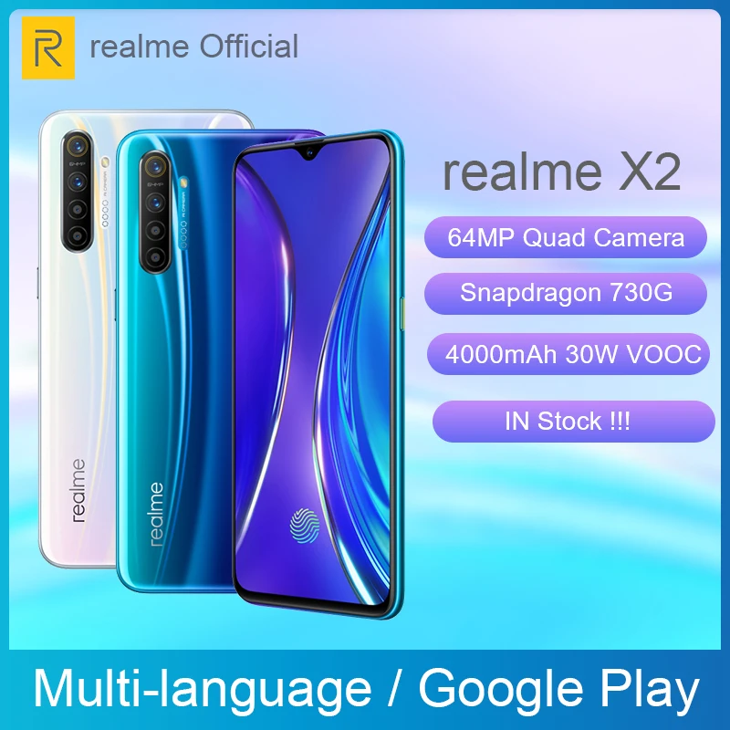 В наличии realme X 2 X2 6 ГБ 64 Гб 4 дюйма Мобильный телефон Snapdragon 730G 64MP Quad Camera мобильный
