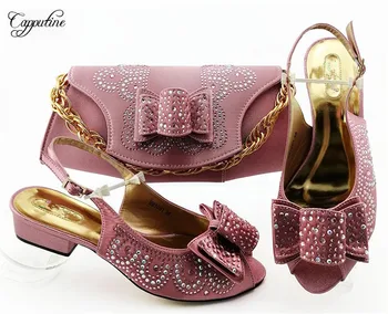 

Elegant pink party set African medium heel shoes and bag set MM1091, heel height 3.5cm