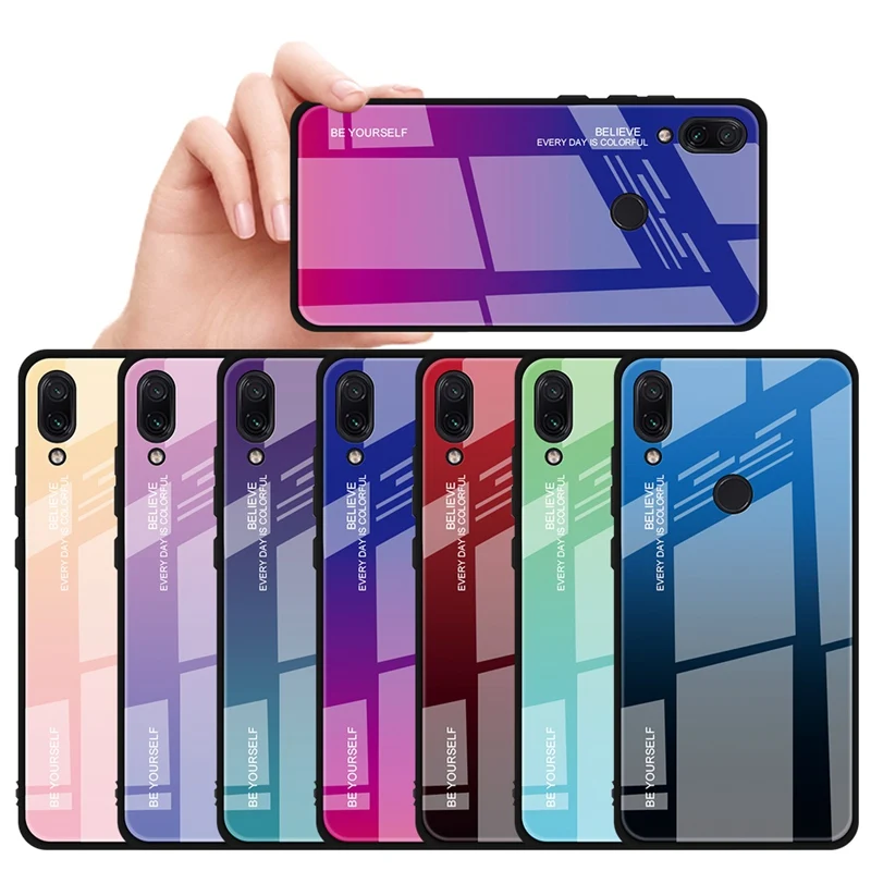 

Gradient Color Tempered Glass TPU Case For Xiaomi Redmi Note 7/Note 7 Pro/Note 7S Fashion Cover Luxurious Fundas