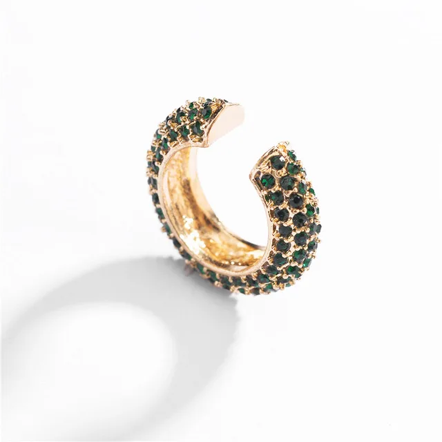 Модные разноцветные стразы, набор манжет для ушей, для женщин, Boho, маленькие CZ Шпильки, серьги-клипсы, серьги для свадьбы, невесты, ювелирный набор - Окраска металла: 1pcs Green