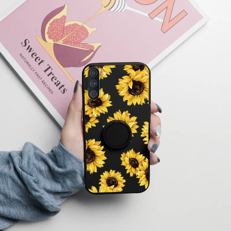 For Samsung Galaxy A11 M11 Case Magnetic Ring Holder Cover For Samsung A 11 M 11 GalaxyA11 GalaxyM11 Flowers Silicone Shell Etui samsung cute phone cover Cases For Samsung