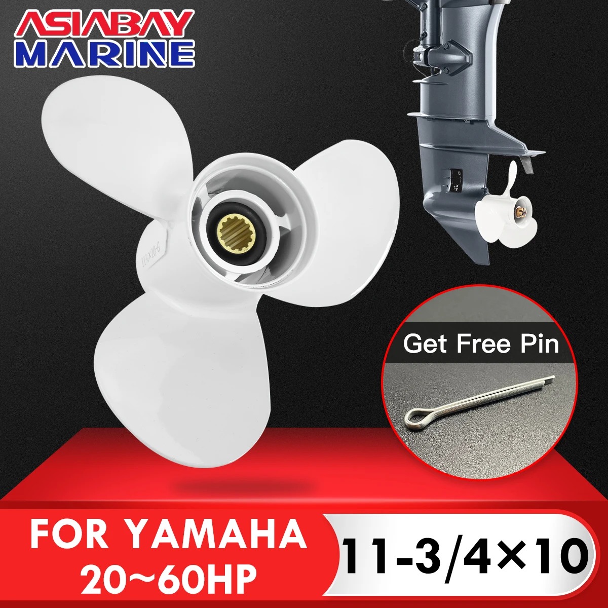 Marine Propeller 3-Blade Propeller For Yamaha Outboard Motors, 20~60hp, Part #663-45954-01,11-3/4 x 10 Aluminum Alloy Boat Engine Part 13 Spline