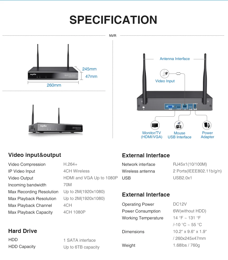 SANNCE Беспроводная система видеонаблюдения 1080P 1 ТБ HDD 8CH NVR IP IR-CUT камера наружного видеонаблюдения IP система безопасности комплект видеонаблюдения