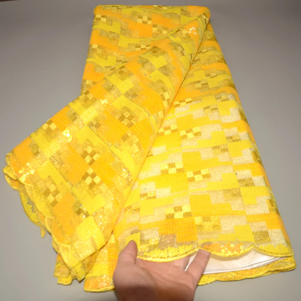 

Sequins Tulle Lace Yellow African Sequence Lace Fabric 2022 High Quality Nigerian French Mesh Net Lace Fabric
