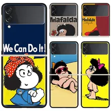 

Phone Case For Samsung Galaxy Z Flip 3 5G Black Hard Cover ZFlip 3 Luxury Shockproof Bumper Cases Fundas Cartoon Mafalda Girl