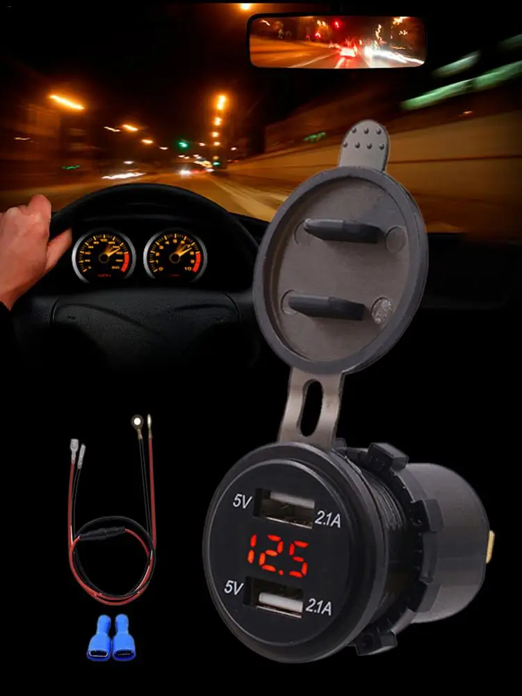 USB автомобильный прикуриватель, автомобильное зарядное устройство для мотоцикла, светодиодный дисплей, зарядное устройство, автомобильный адаптер, зарядное устройство для мотоцикла, кабель 60 см# 5YL