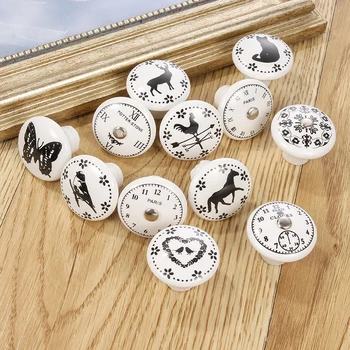 

White printed ceramic handle drawer handle ceramic handle screw furniture handle single hole cabinet handle furniture handle