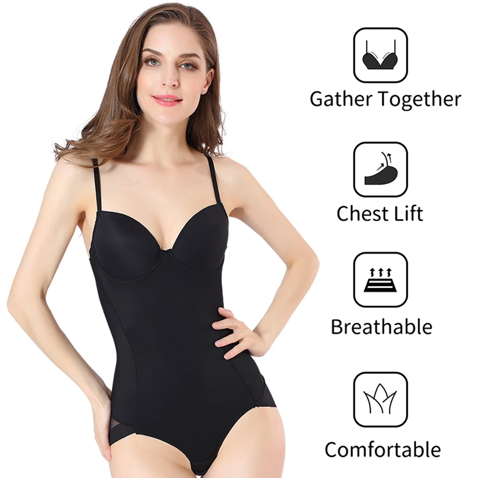 Slimming Body Shaper Underwear Bodysuit Black Sexy With Cups Push Up Butt  Lifter Shapewear Femme Breathable Open Crotch Lingerie