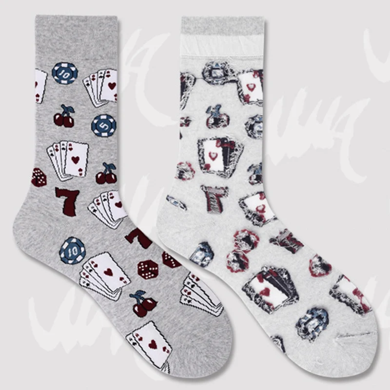 Новые носки из чесаного хлопка, кофейная обувь для покера, модный дизайн, счастливые мужские нейлоновые носки из спандекса
