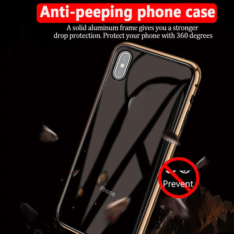 

Anti-peeping Magnetic Phone Case Protective Case with Double-sided Tempered Glass Screen Protector Deals for iphone 7 8 plus x s