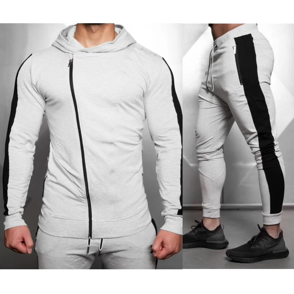 Light gray (Set) Новые Беговые Спортивные штаны мужские джоггеры спортивные штаны для спортзала тренировочная Спортивная одежда мужские фитнес тренировки хлопковые брюки - Цвет: Light gray (Set)