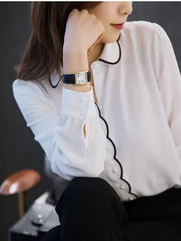 

2020 100% Silk Wave Embroidered Women's Blouse Turn-down Collar Ladies Office Long Sleeve Shirts And Tops Clothes With Buttons