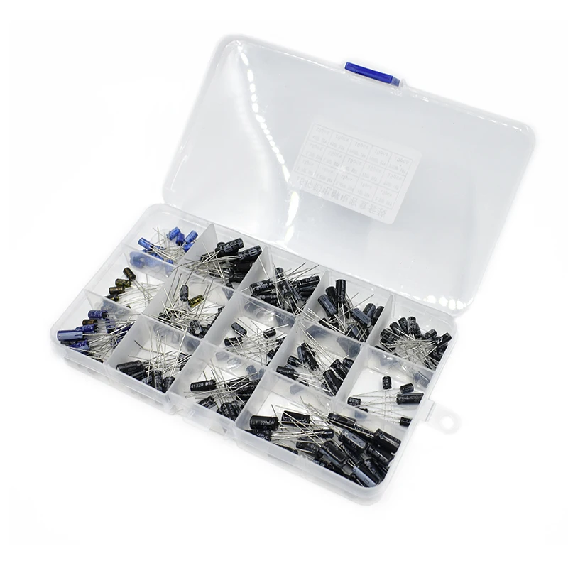 Electrolytic Capacitor Aluminum Capacitor Aluminum Electrolytic Capacitor 200pcs/lot Radial capacitors set 15Values 10V 16V 25V 50V 0.1uF-220uF Assortment Kit 0.22uf 2.2uf 100uf
