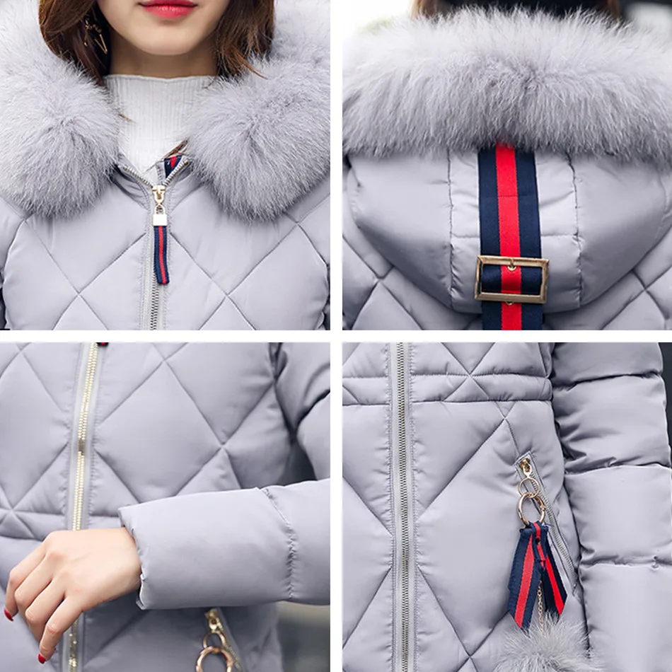 Новинка зимы, женское длинное пальто с хлопковой подкладкой, сшитое тонкое плотное теплое пальто с тяжелым меховым воротником, парка, женский пуховик CA3270