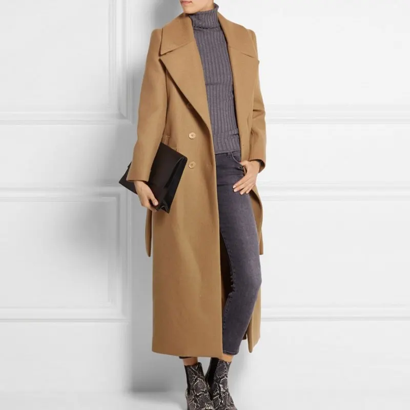 Casaco feminino Великобритания женские большие размеры Осень Зима Cassic простые шерстяные длинное пальто Макси женский халат Верхняя одежда manteau femme