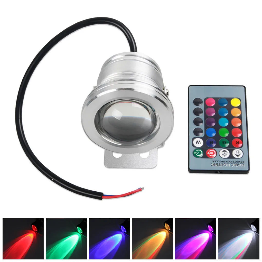 

AUCD Remote DC12V 10W RGB Colorful LED Swim Pond Lights IP67 Waterproof Landscape Fountain Underwater Lamp Aquarium Spotlight WL