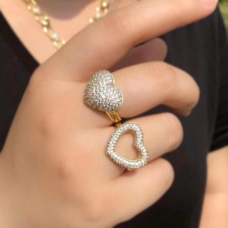 Fashion Heart Shaped Finger Rings For Women AAA Cubic Zircon Stackable Chic Adjustable