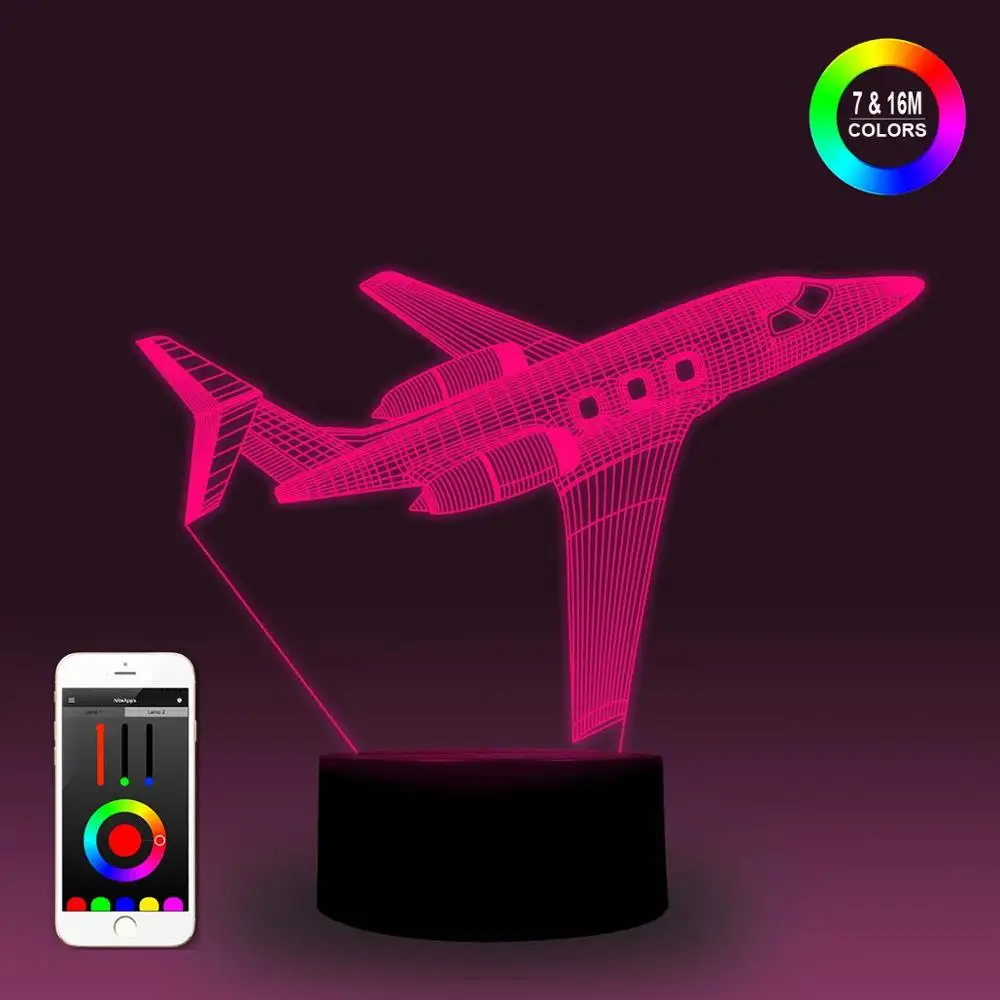 NiteApps 3D самолет ночник настольная лампа Иллюзия украшение лампа подарок на день рождения приложение/сенсорное управление