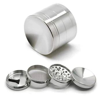 

Concave Grinder Metal Zinc Alloy 4 Pieces Tobacco Spice Herb Weed Grinder with Pollen Catcher (Silver, 1.6 inches)