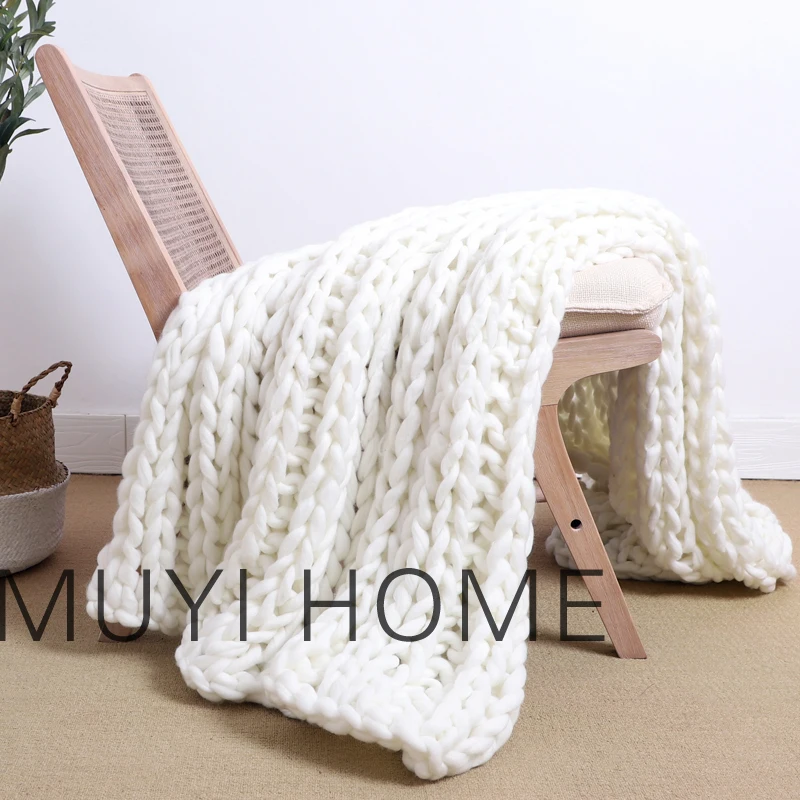 

White Boho Home Decor Blanket Big Chunky Yarn Knit Blankets Handmade Oversized Throw Comforter Hand Knitted Throw Blanket