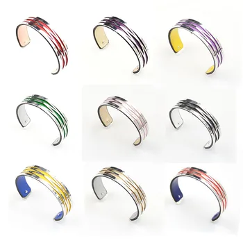 

14mm 0.5inch width rhombus geometric reversible leather insert personalized cuff bracelet adapts wrist size adjustable opening