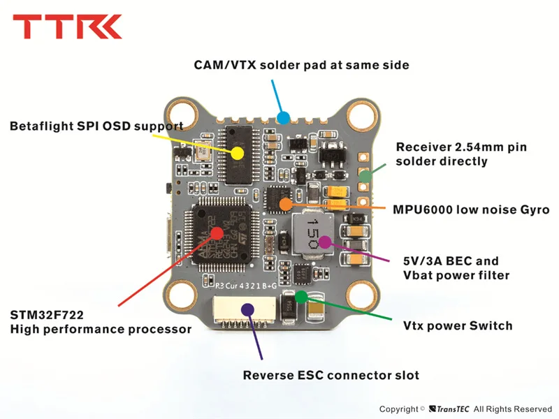 TransTEC F7 F722 3-6S 5 V/3A BEC 30x30mm Betaflight Контроллер полета OSD MPU6000 Uarts 5 для FPV гоночный Дрон и Радиоуправляемый квадрокоптер