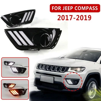 

2pcs Car Front LED Daytime Running Fog Light For Jeep Compass 2017 2018 2019 Turn Signal Lights Waterproof Headlight 3Colors