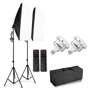 

Photography Softbox Continuous Lighting Kit E27 85W Dimmable LED Fill Lamp 2Pcs 50x70CM Softbox Remote Control For Video Youtube