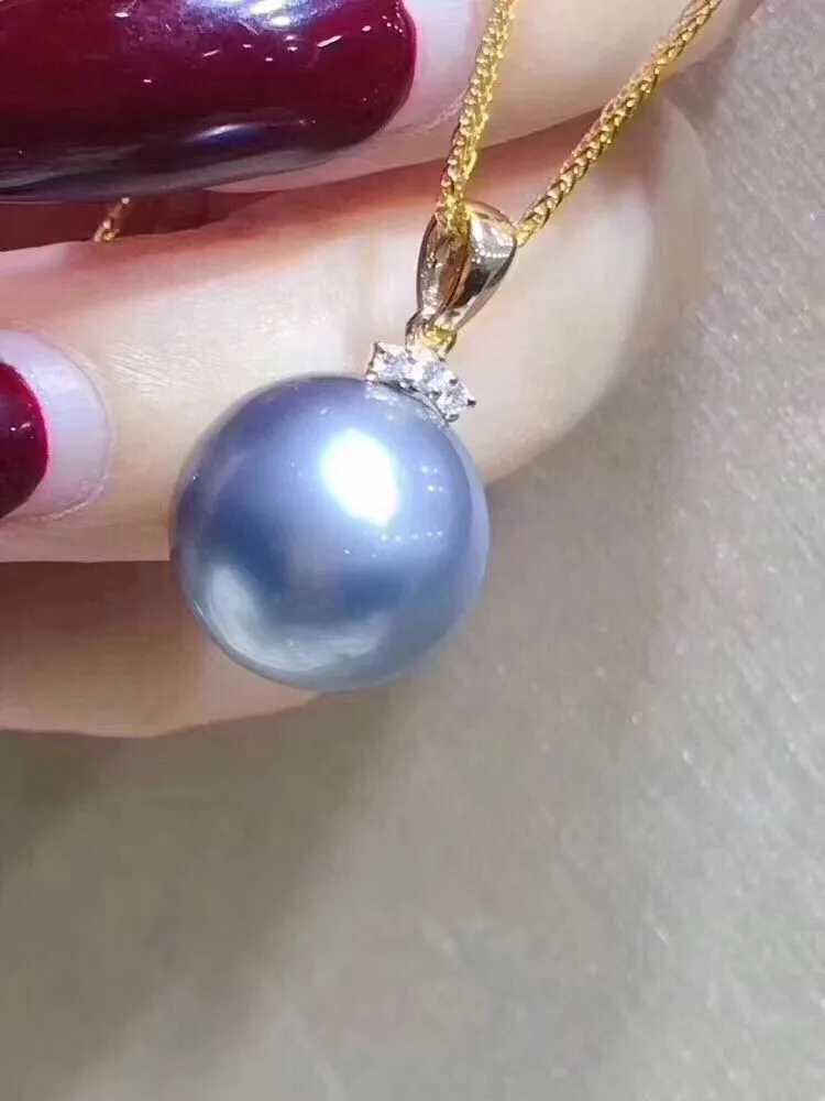 

D314 Fine Jewelry 18K Gold 12-13mm Natural Ocean Sea Gray Pearl Pendant Necklaces for Women FIne Pearls Pendants