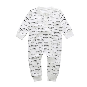 

Spring&Autumn Romper Salmon Print Baby Boys Girls Long Sleeve Cotton Rompers Jumpsuit Outfits Baby Boutique Clothing