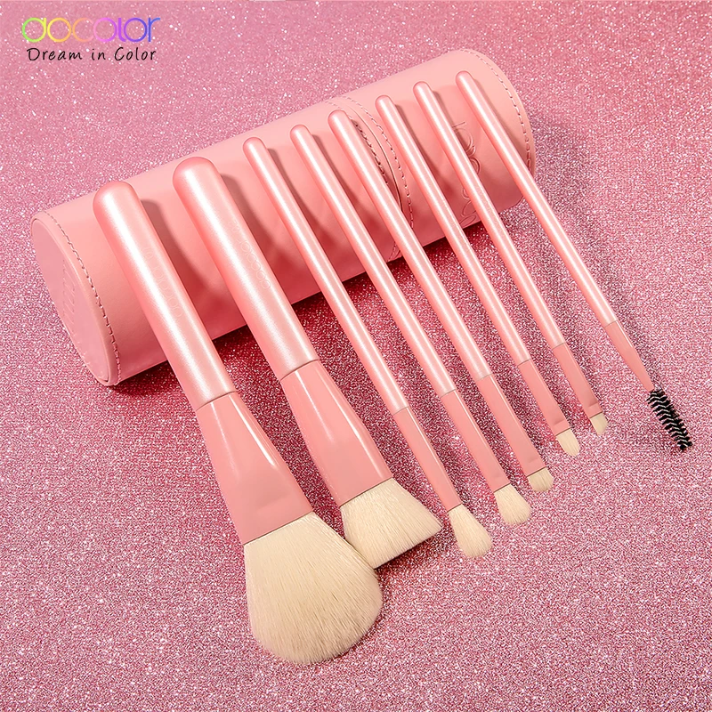 Docolor Professional Makeup Brushes Set 8pcs Pink Eyeshadow Blending Powder Foundation Eyebrow Brushes Face Eye Cosmetic Tools