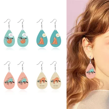 

Cartoon Sloth Printing Wooden Earrings for Female New Arrival 2020 Women's Water Drop Pendant Earring