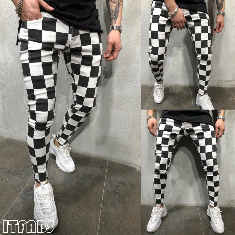 Men trousers Summer striped plaid casual pencil pants