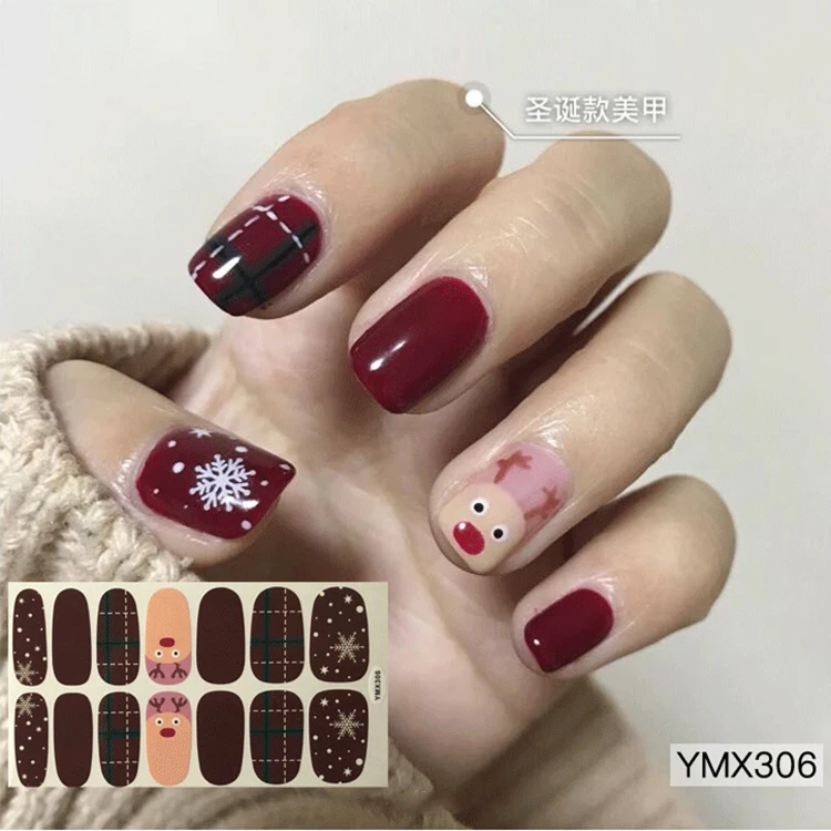 DIY Nail Art ремесло обертывания Рождественская тема наклейки для ногтей Снеговик Снежинка узоры клей год наклейки для подарков - Цвет: ymx306b