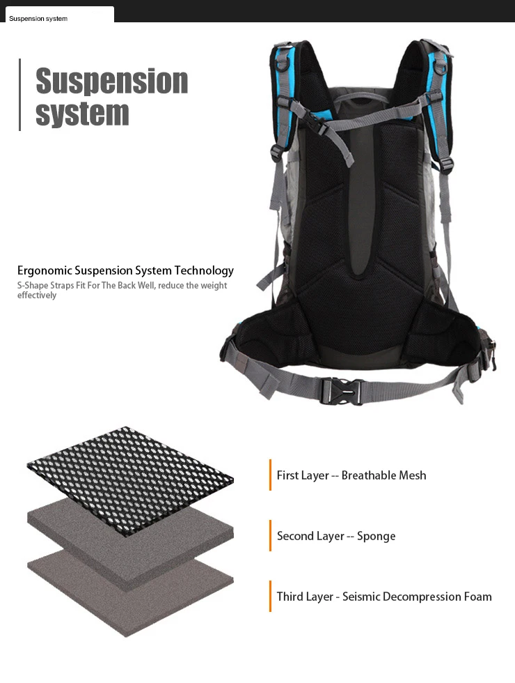 40L Outdoor Sport Bag Rucksack Waterproof Climbing Camping Travel Hiking Mountaineering Trekking Backpack with Rain Cover