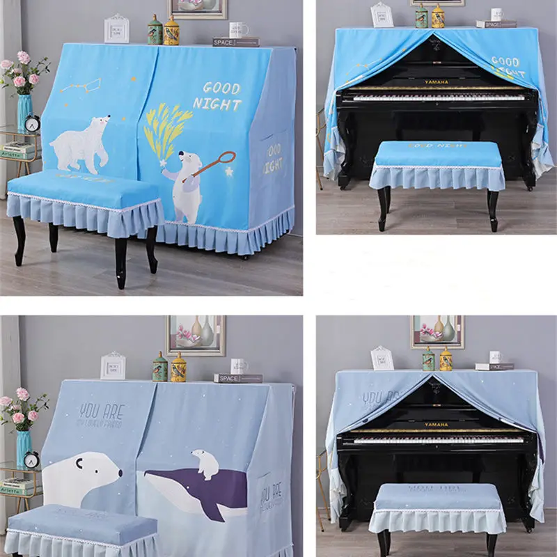 New Cute Cartoon Printing All-inclusive Piano Cover Universal Piano Cover + Stool Dust-Proof Protective Anti-scratch