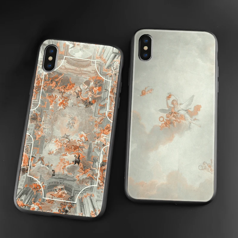 Aesthetic pastel pink Baroque religious art silicone Phone case cover shell For iPhone 6s 7 8 Plus X XR XS 11 12 13 mini Pro Max | Мобильные