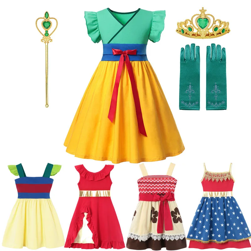 MUABABY костюм принцессы Мулан для девочек; летняя одежда без рукавов с Еленой моаной; нарядная повседневная одежда; детский наряд на Хэллоуин и день рождения