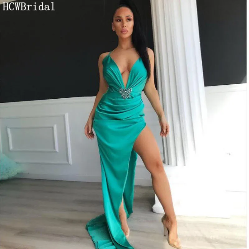 

Turquoise Sexy African Prom Dresses V Neck Spaghetti Straps Long Evening Party Gowns Plus Size Graduation Dress Robe De Soiree