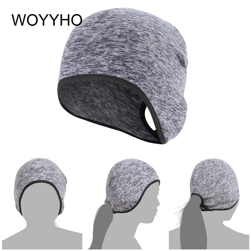 WOYYHO, уличные, Женский хвостик, флисовые шапки для бега, зимние, теплые, спортивные, ветрозащитные, для велосипеда, катания на лыжах, пеших прогулок, велосипедная шапка, теплая, s