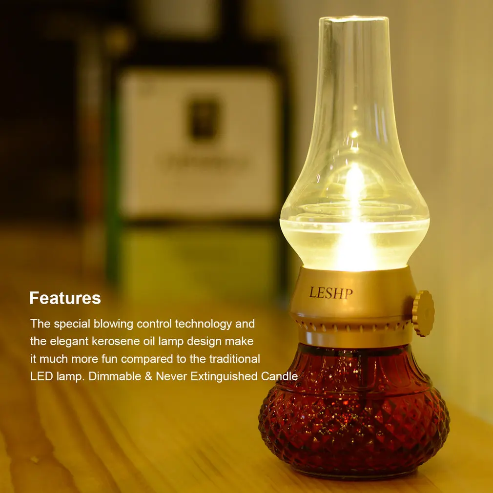 Retro Blow USB Rechargeable Blowing Control Adjustable Brightness LED Nightlight Table Lamp for Indoor& Outdoor