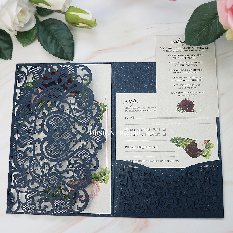 Sweetheart Die Cut Wedding Invitation Cards Burgundy Blue Red Personalized Print Invitations for Anniversary XV Party Greet Card | Дом и сад