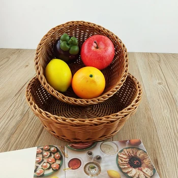 

Gift Hampers Vintage Vegetable Fruit Basket Bread Weaving Round Kitchen Hand Made Home Decor Storage Snacks Organizer Multi Use