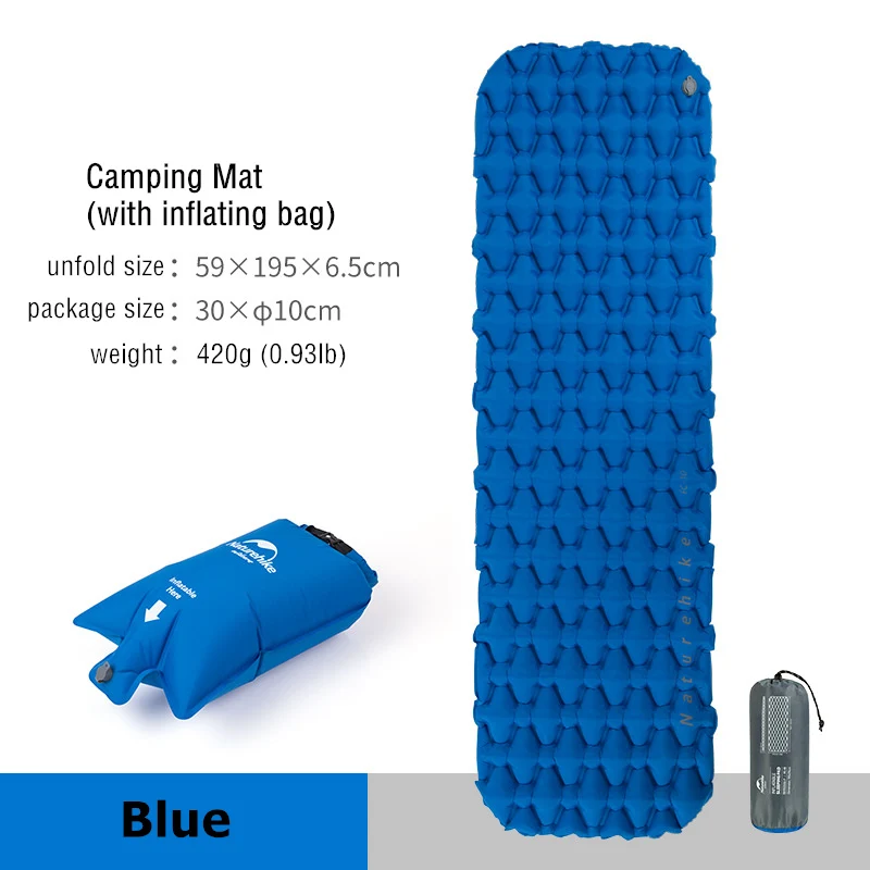 Naturehike Ultralight Compact Folding Inflatable Outdoor Camping Mattress Backpacking Sleeping Pad Portable Hiking Sleeping Mat - Цвет: Blue (with bag)