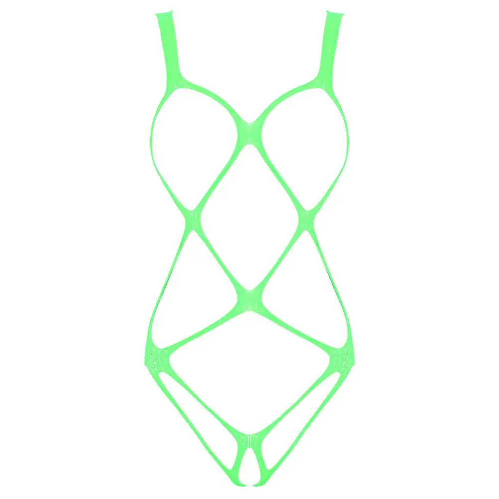 Bright Green Горячее предложение, сексуальный женский цельный боди, ажурное нижнее белье, открытые чашечки с вырезами, облегающие чулки, прозрачная эластичная Ночная одежда - Цвет: Bright Green