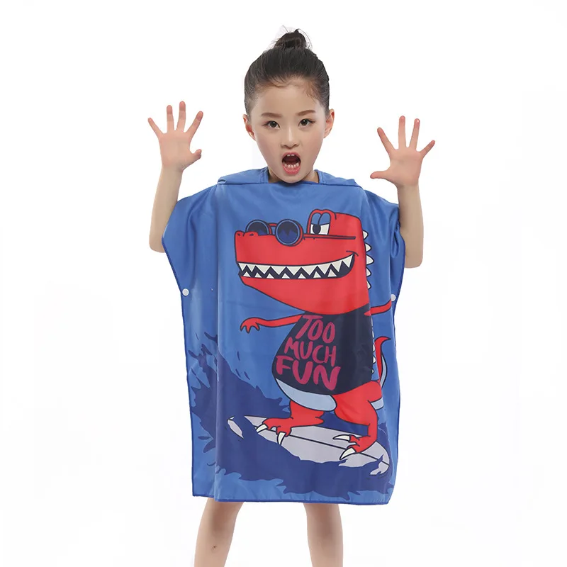 Kids Hooded Beach Bath Towel for Age 2-7 Years Swim Pool Coverup Poncho Cape Multi-use for Bath Showe microfiber Pool Swim